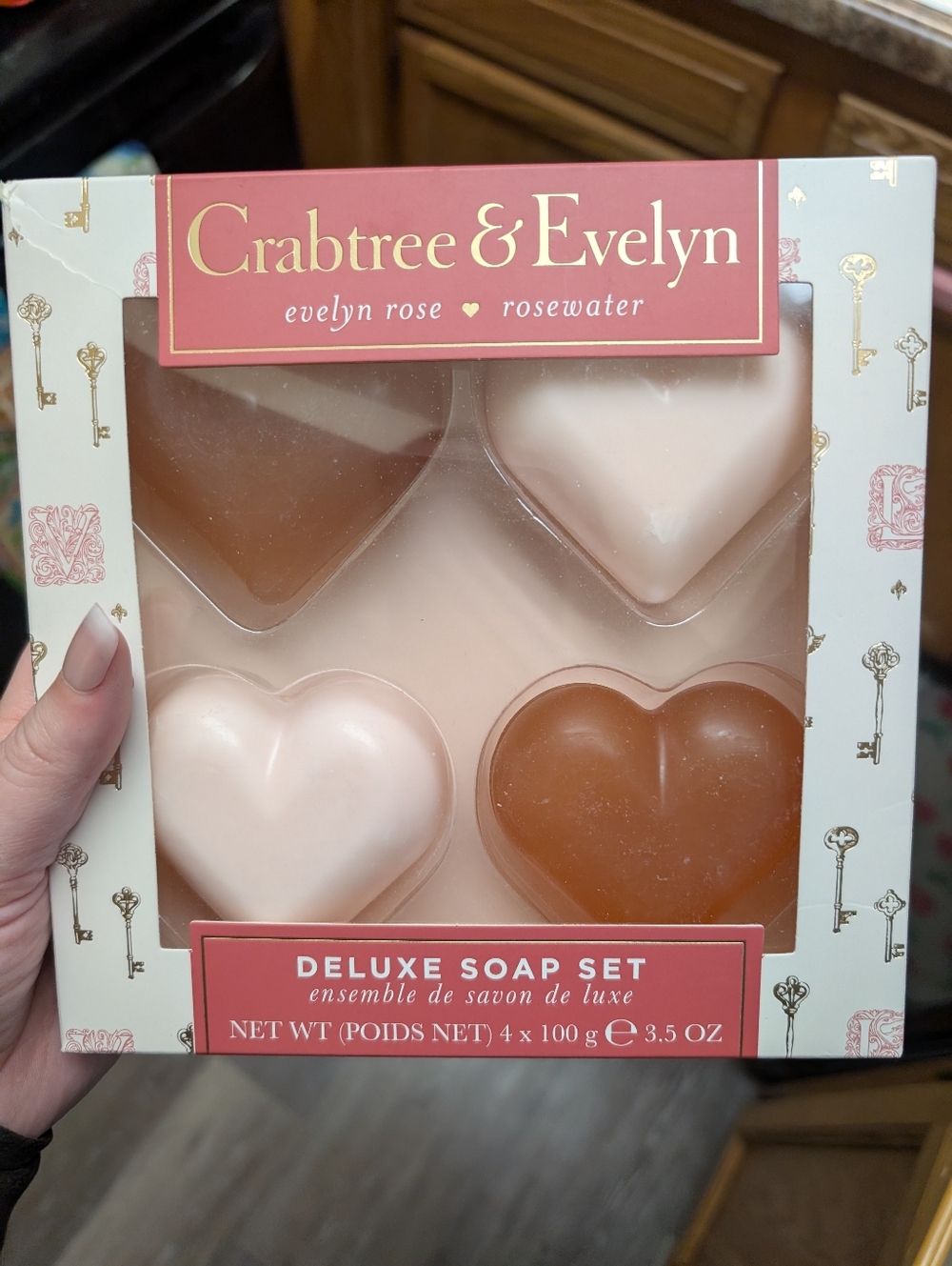 3/$15 Crabtree & Evelyn Heart-Shaped Evelyn Rose & Rosewater Soap Set
